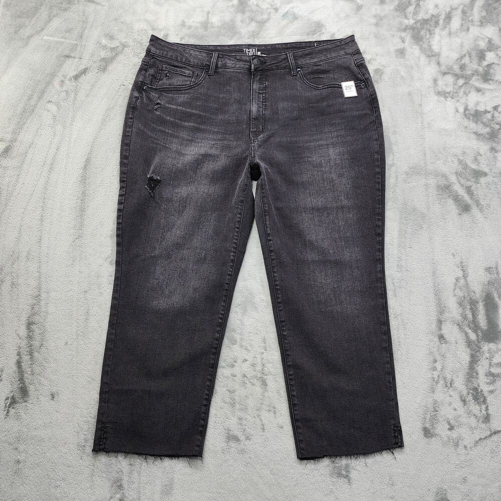NEW Time and Tru Jeans Womens 20 Faded Black High Rise Capri Raw Hem Side Slit
